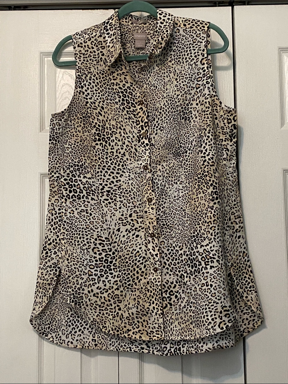 Chico’s Sleeveless Linen Animal Print Blouse